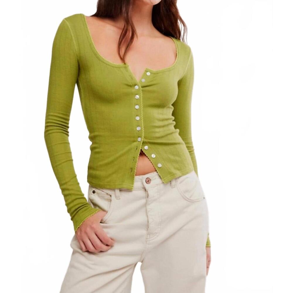 NEW FREE PEOPLE end game pointelle long sleeve top in fresh sprouts - Picture 1 of 7